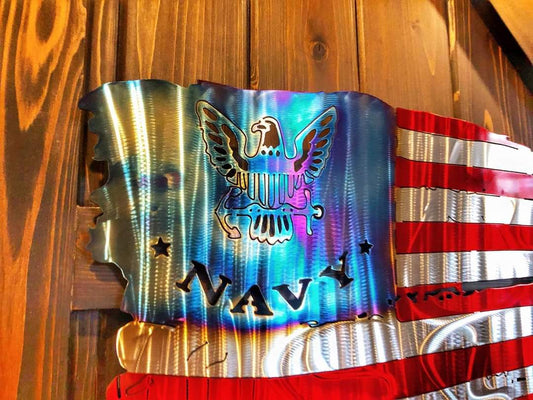 Navy Tattered Flag stainless steel wall art