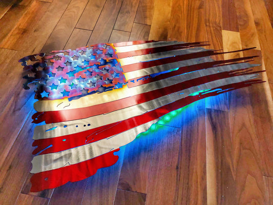 American Tattered Flags stainless steel art